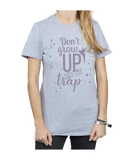 Disney Womens/Ladies Tinker Bell Don't Grow Up Cotton Boyfriend T-Shirt (Gris sportif) - UTBI46446