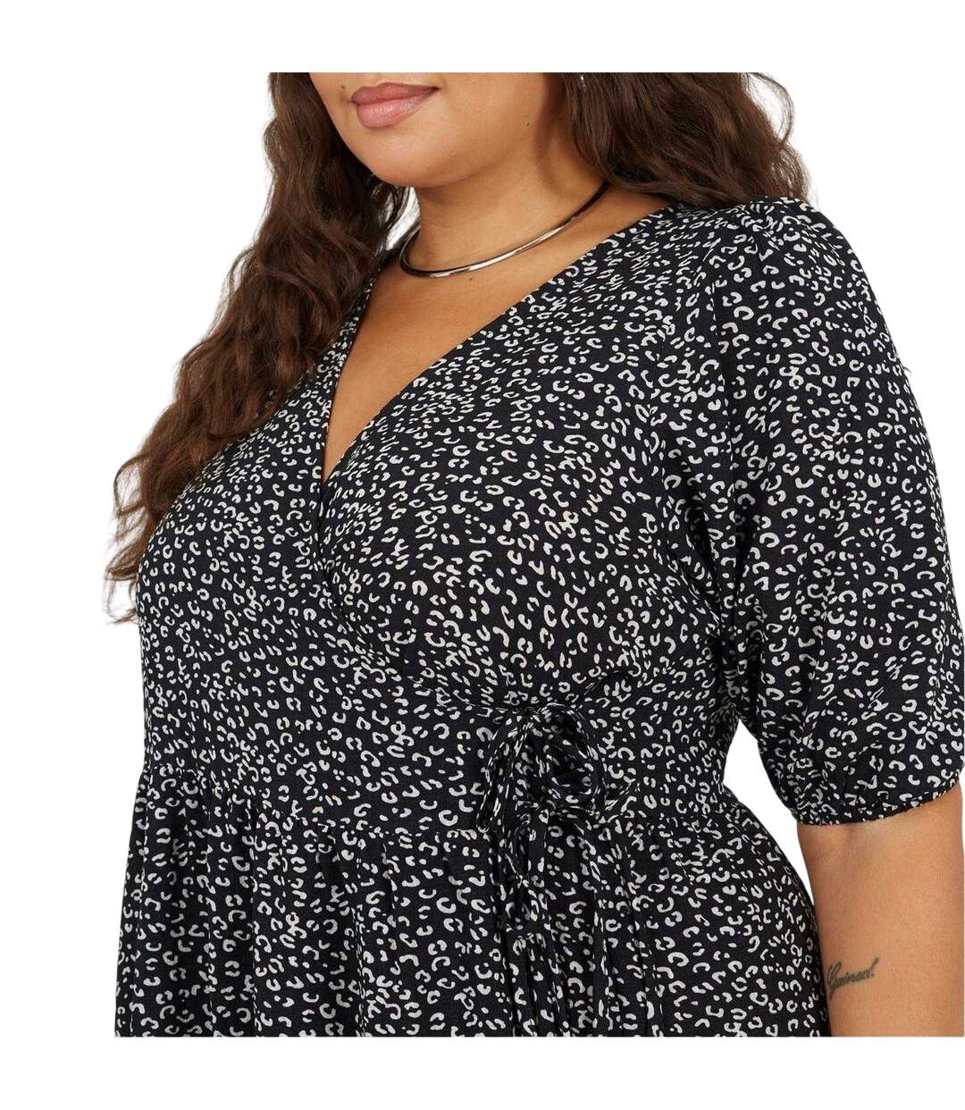Robe Portefeuille Manches Bouffantes Motif/style Imprimé Léopard Femme Noir Blanc Brave Soul-4