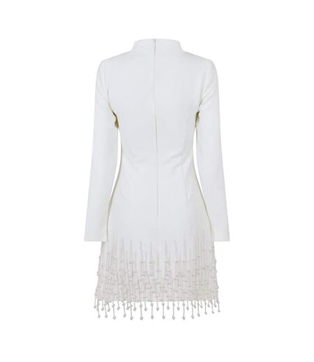 Robe Courte Manches Longues Fête Motif/style Perle Femme Blanc Muse