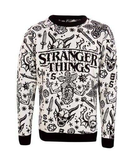 Stranger Things Unisex Adult Collage Knitted Sweatshirt (White/Black)