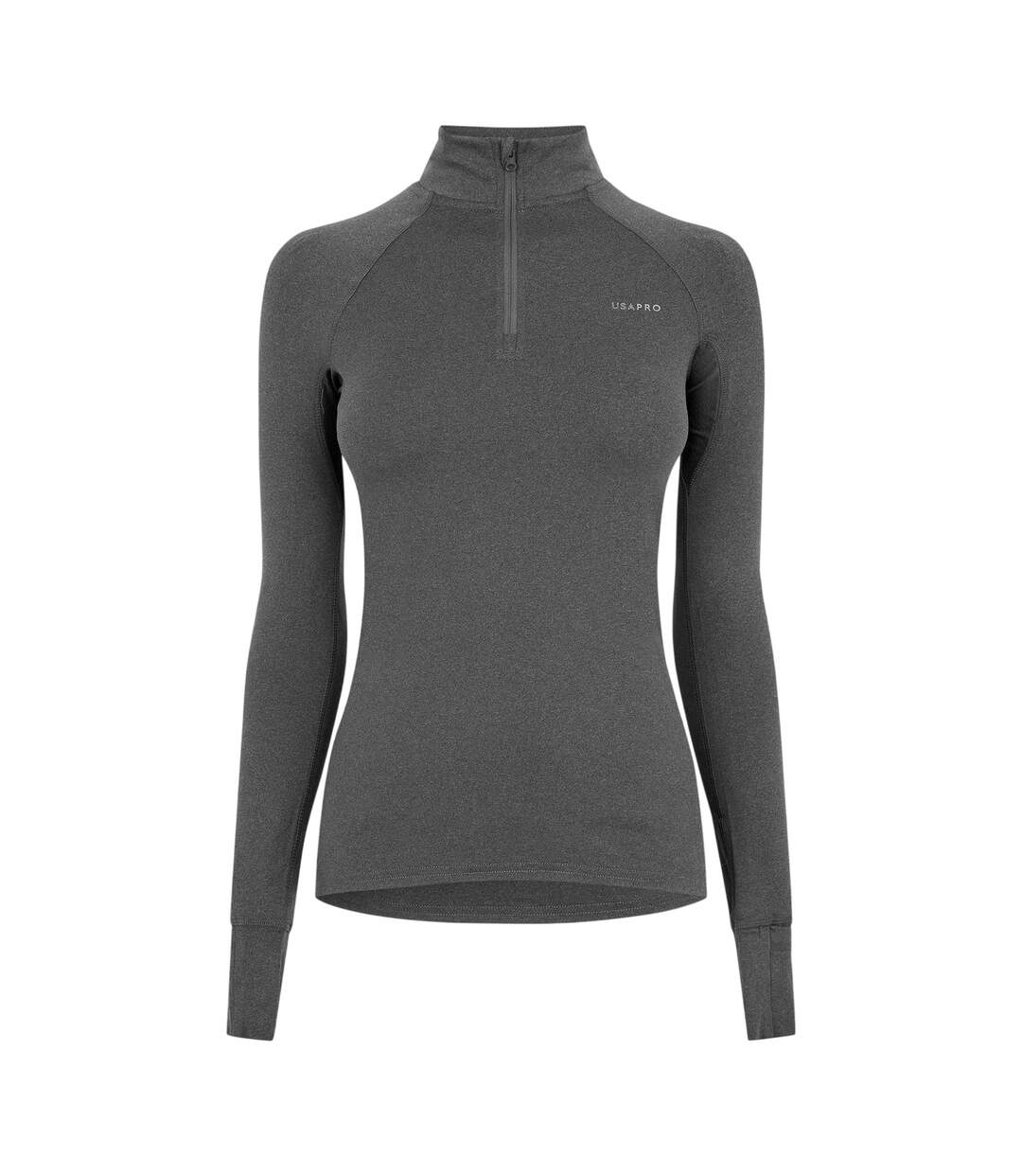 Womens/ladies Plain Long-sleeved Base Layer Top Charcoal USA-2