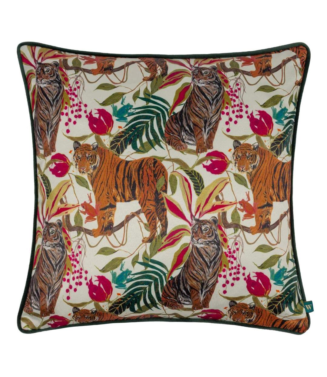 Kali piped tiger cushion cover 43cm x 43cm ivory Wylder-1