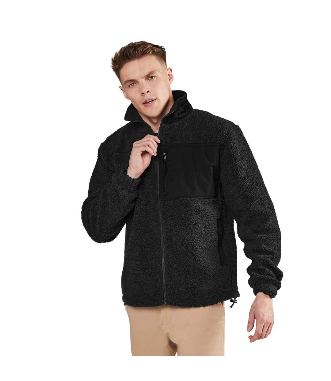 Mens Sherpa Recycled Fleece Jacket Black Front Row-1