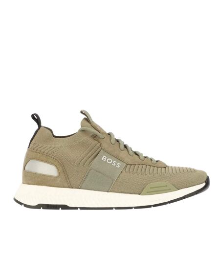 Mens Titanium Suede Panel Running Trainers Olive Green Boss