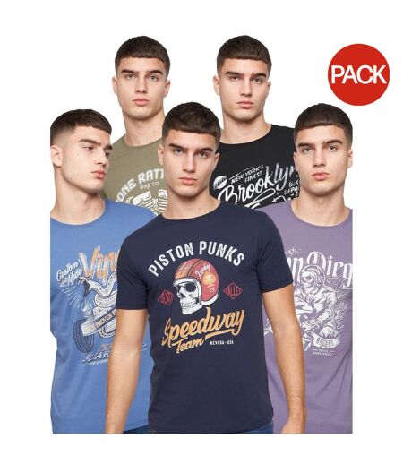 Pack Of 5  Mens Jerome Assorted Designs T-shirt  Multicoloured Crosshatch