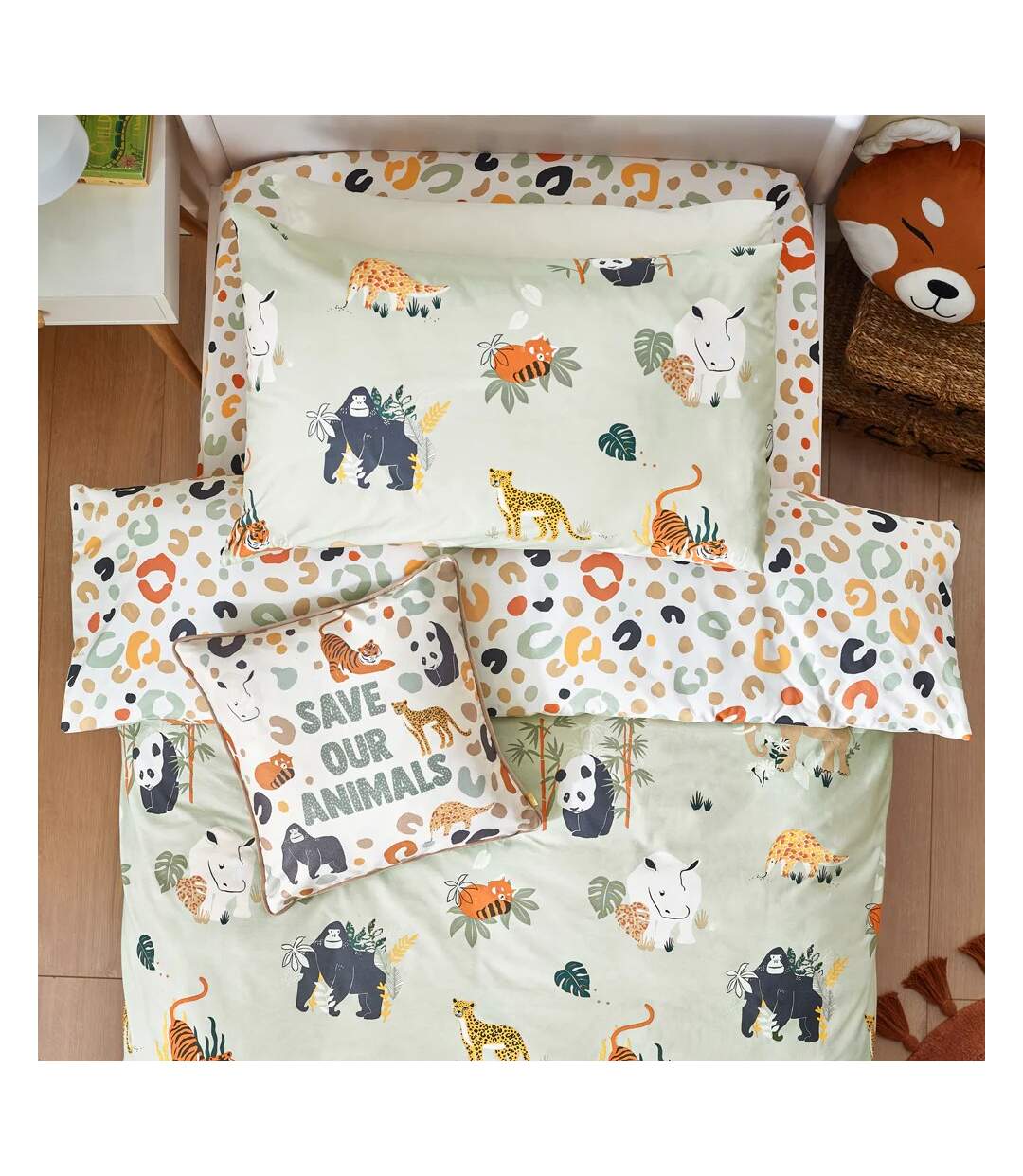 Wildlife reversible animals duvet cover set multicoloured/green Little Furn-2