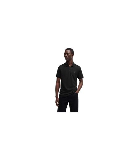 Mens Logo Quarter Zip Polo Shirt Black Boss