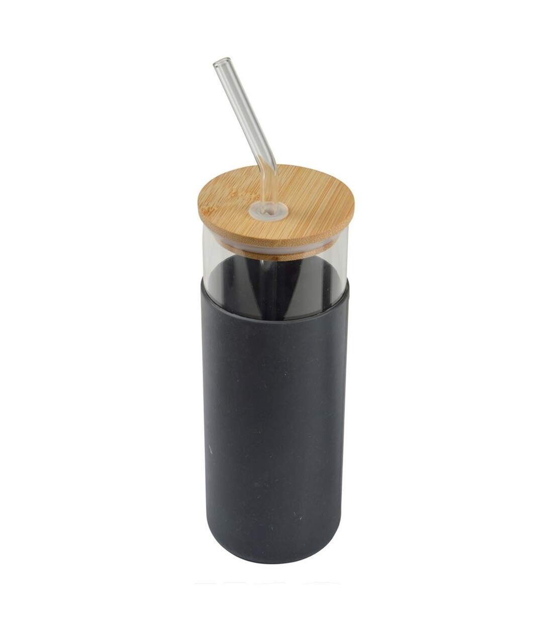 Gourde & Paille en Verre Silicone 0,5L Anthracite-1