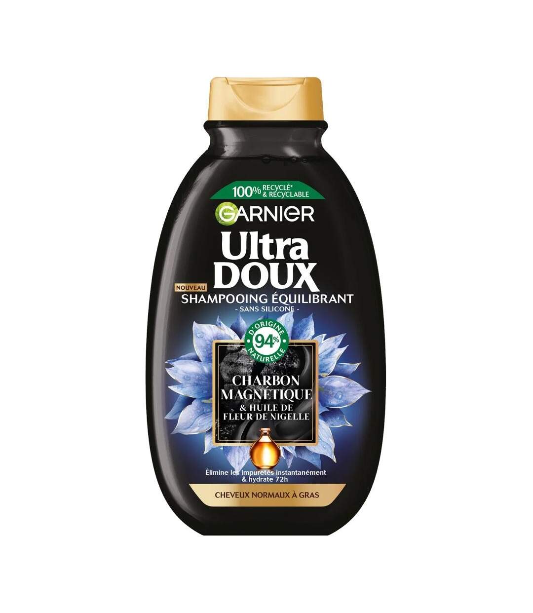 Shampoing charbon magnétique et huile de fleur de nigelle garnier ultra doux 250ml - 250ml-1