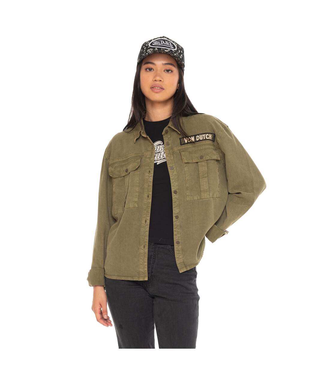 Chemise manches longues femme avec poches broderies et patch Tape Vondutch-1