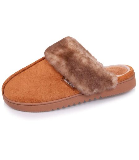 Isotoner Chaussons mules femme ultra confortables, en maille bouclette, semelle crantée