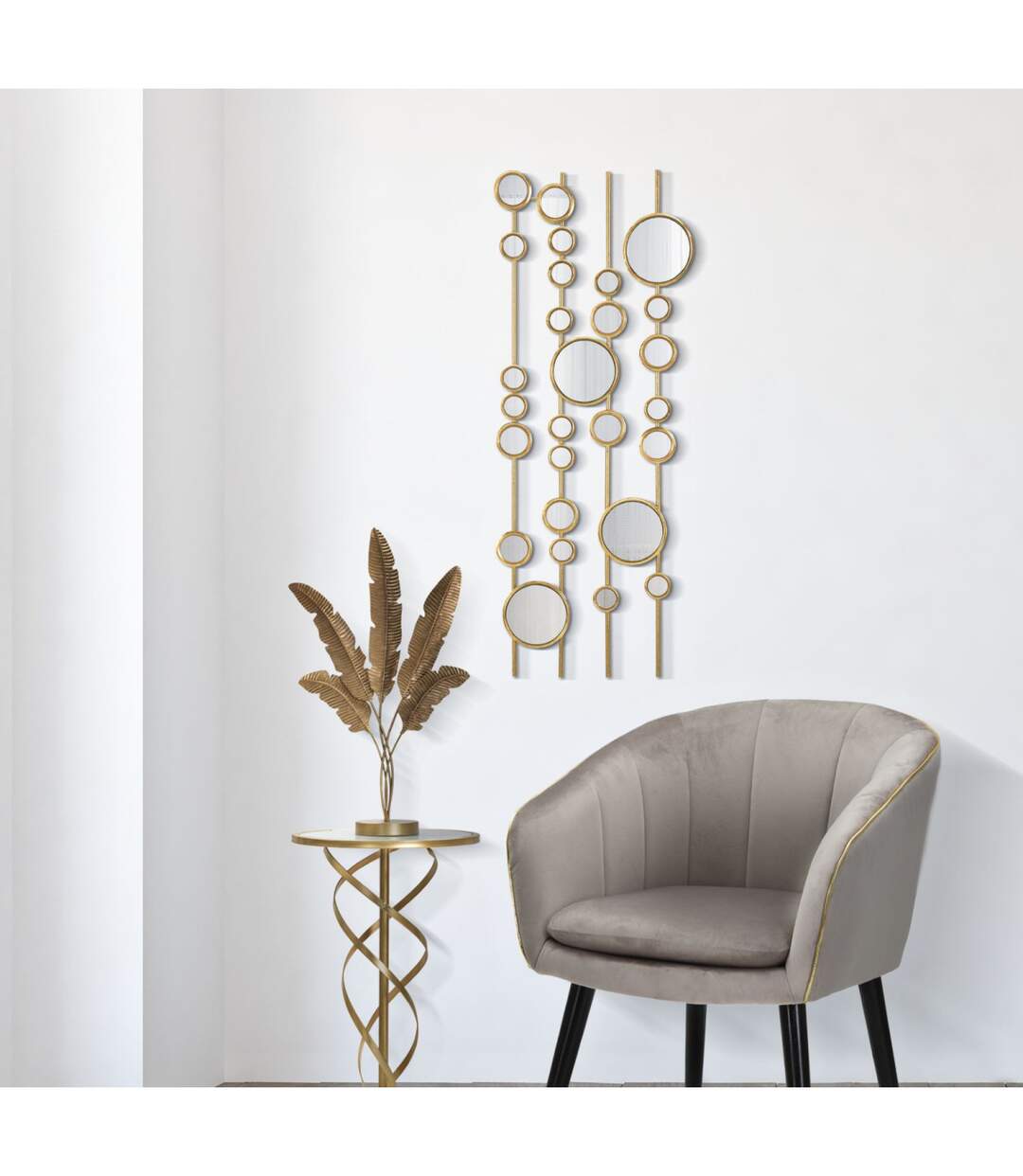 Décoration Murale en Métal Mur de Miroirs 90cm Or-5