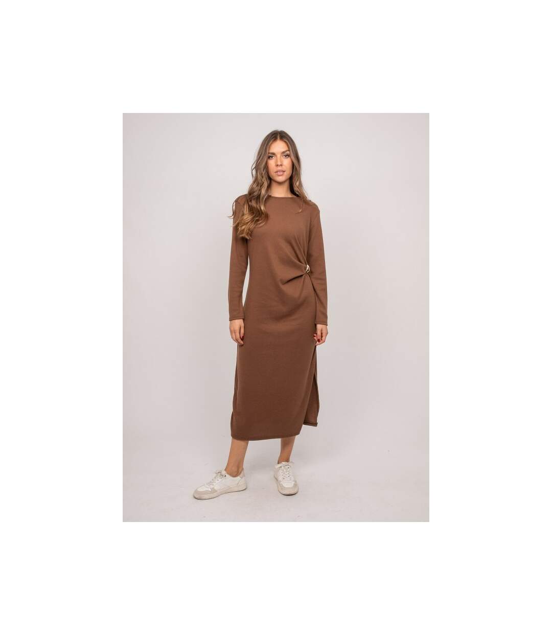 Robe longue maille douce drapé ILARISSE - Dona X Lisa-1