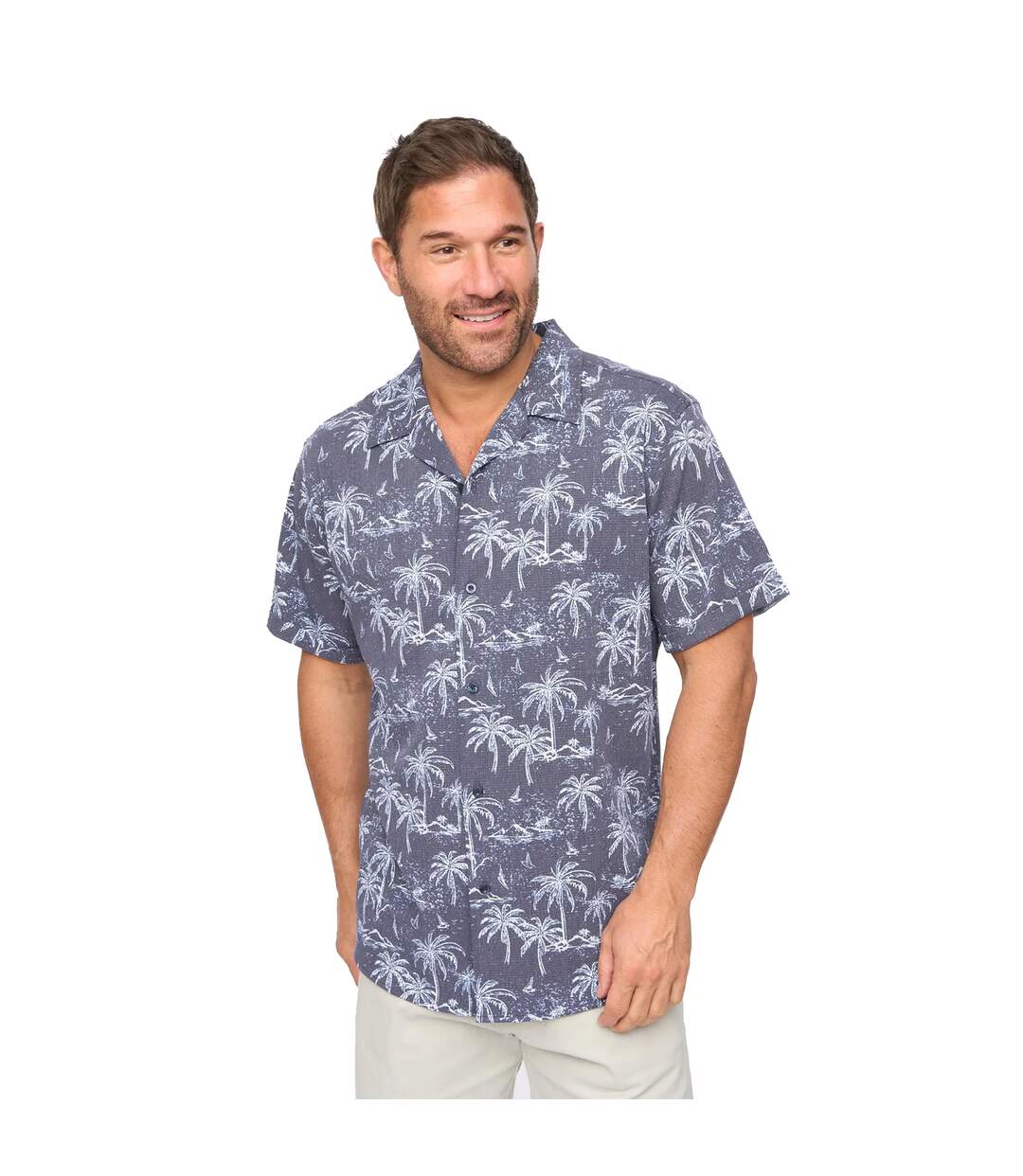 Chemise Manches Courtes Motif/style Imprimé Palmier Arecas Homme Bleu Marine Bewley & Ritch-2