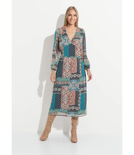Robe longue voile crépon imprimé patchwork