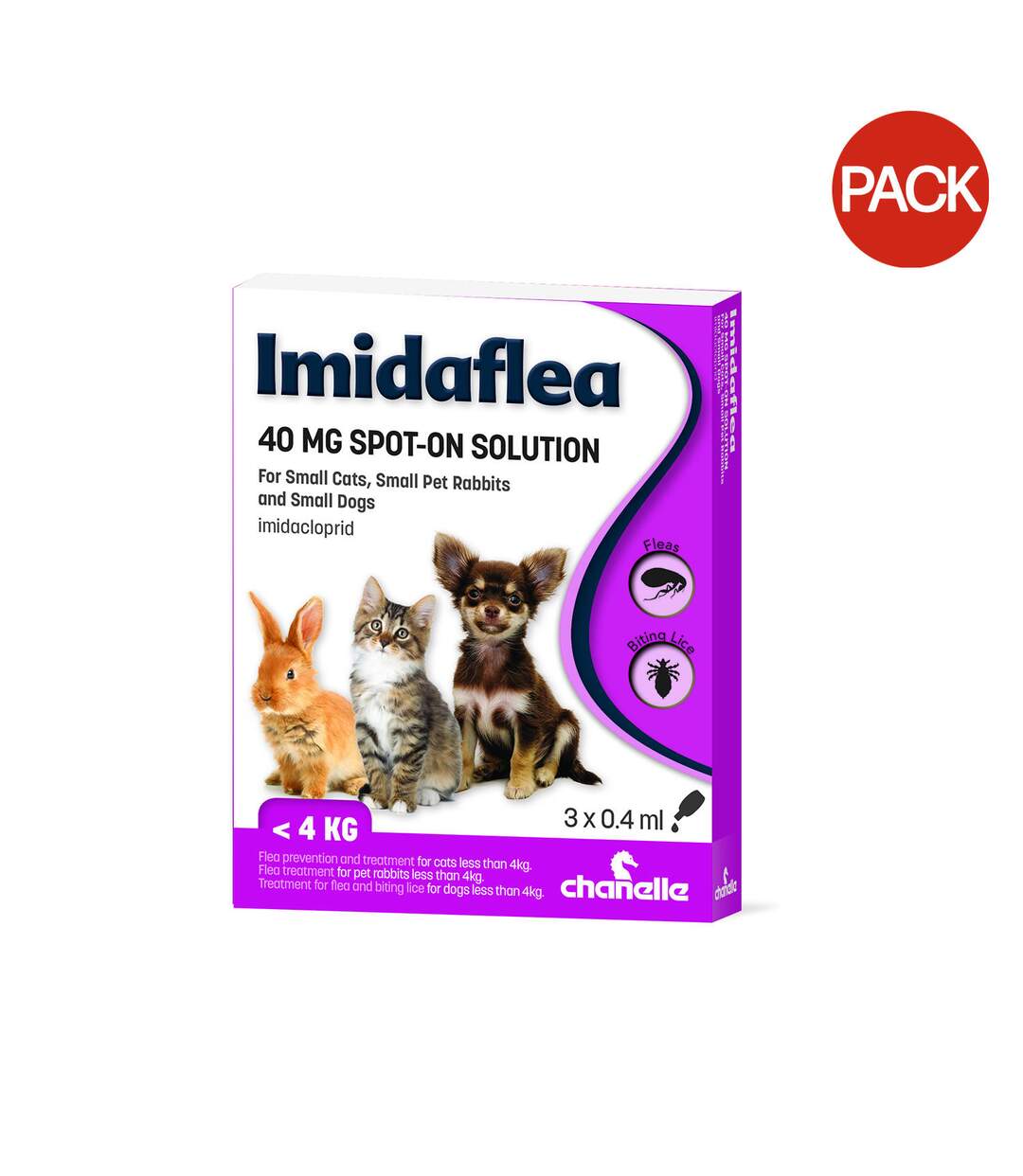 Pack of 3  Imidaflea cat flea treatment  one size purple/white Chanelle-1