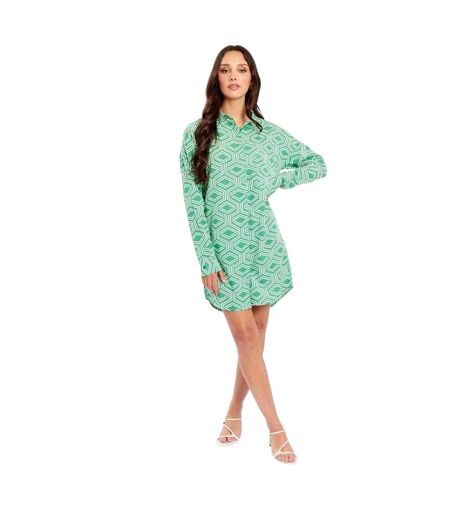 Robe Manches Longues Motif/style Géométrique Femme Vert Influence