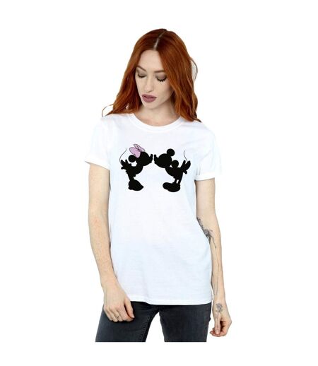 Disney Femmes/Les femmes Mickey Minnie Kiss Silhouette Coton Boyfriend T-Shirt (Blanc) - UTBI38197