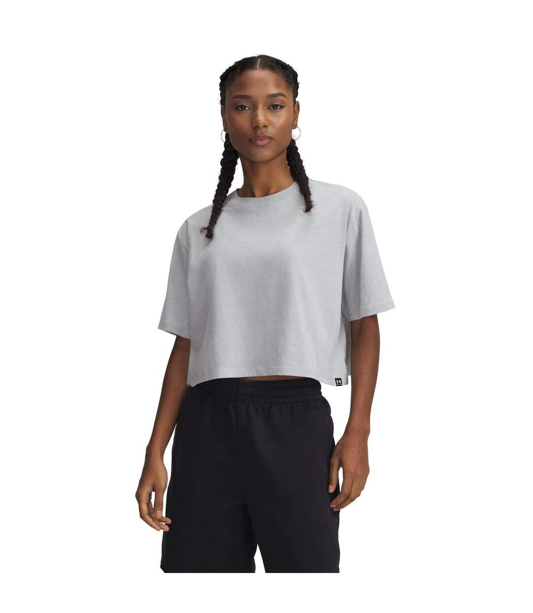 Womens/ladies Rival Plain Cropped Loose T-shirt Grey Under Armour-1
