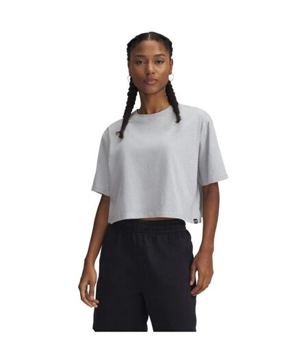 Womens/ladies Rival Plain Cropped Loose T-shirt Grey Under Armour