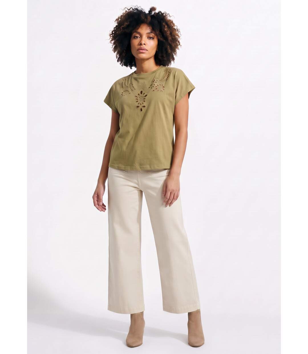T-shirt coton encolure broderie anglaise-3