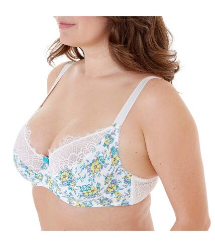 Soutien-gorge grand maintien C, D et E ivoire/turquoise Sweet Heart