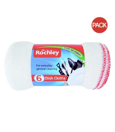 Rochley Bleached Dish Cloths (Pack of 6) (White/Red) (One Size) - UTST5403