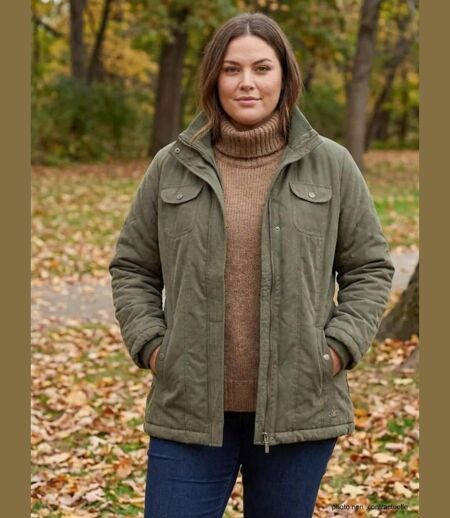Veste Longue Femme Microfibre Kaki – Doublure Nylon Confort