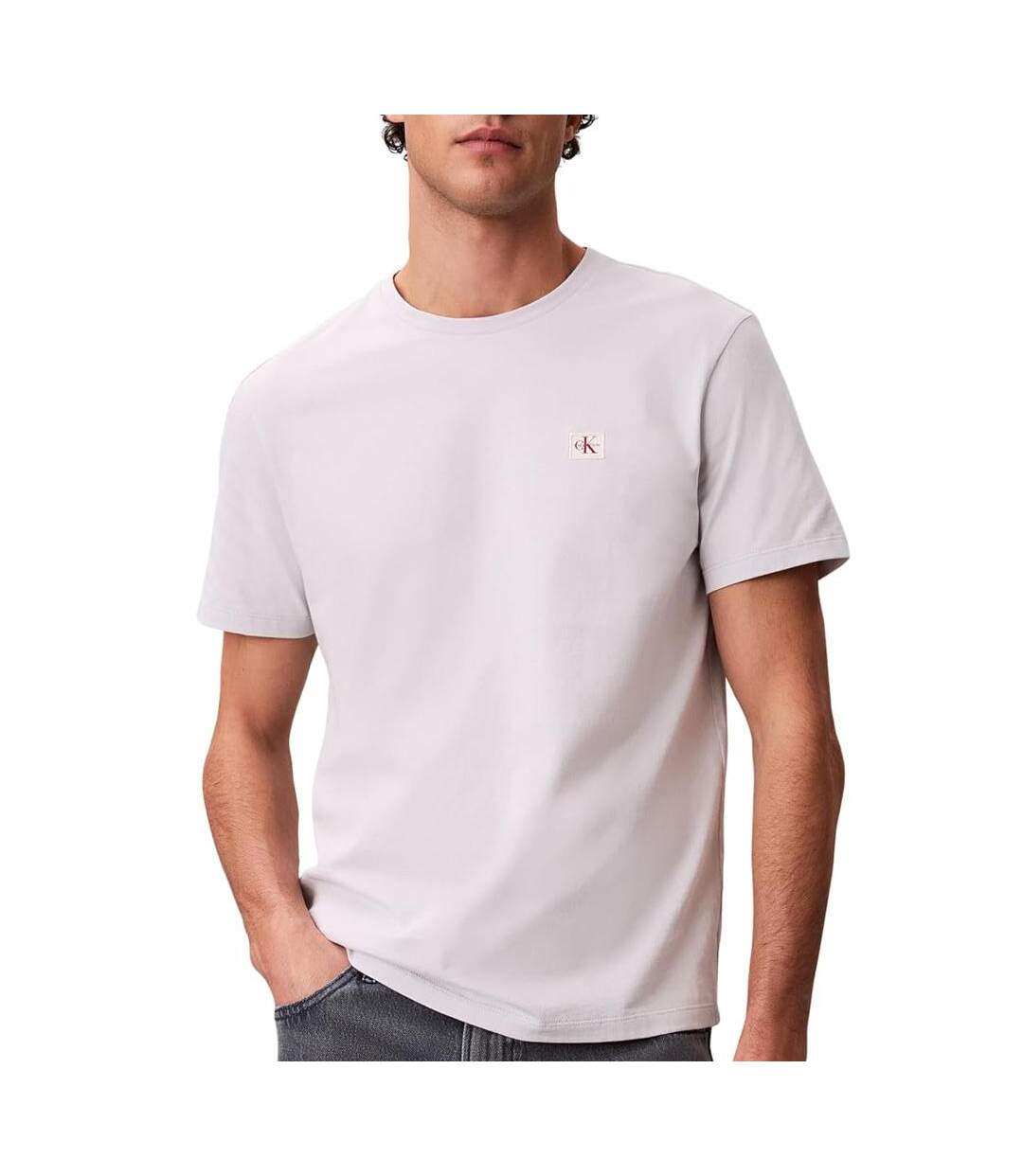 T-Shirt gris clair homme calvin klein jeans badge l4g-1