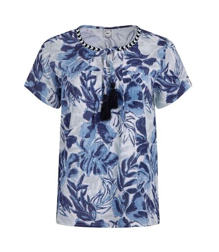 Womens/ladies sofia printed organic cotton double layer blouse estate blue Weird Fish