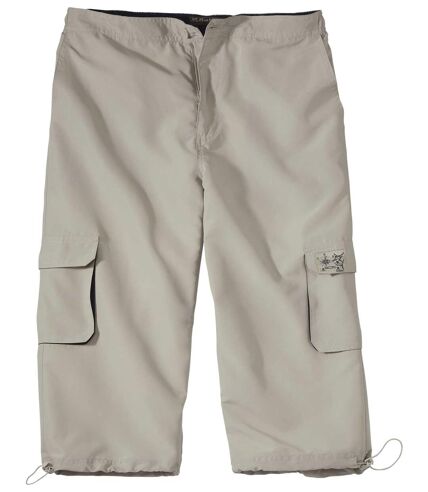 Men's Beige Microfibre Cargo Cropped Trousers