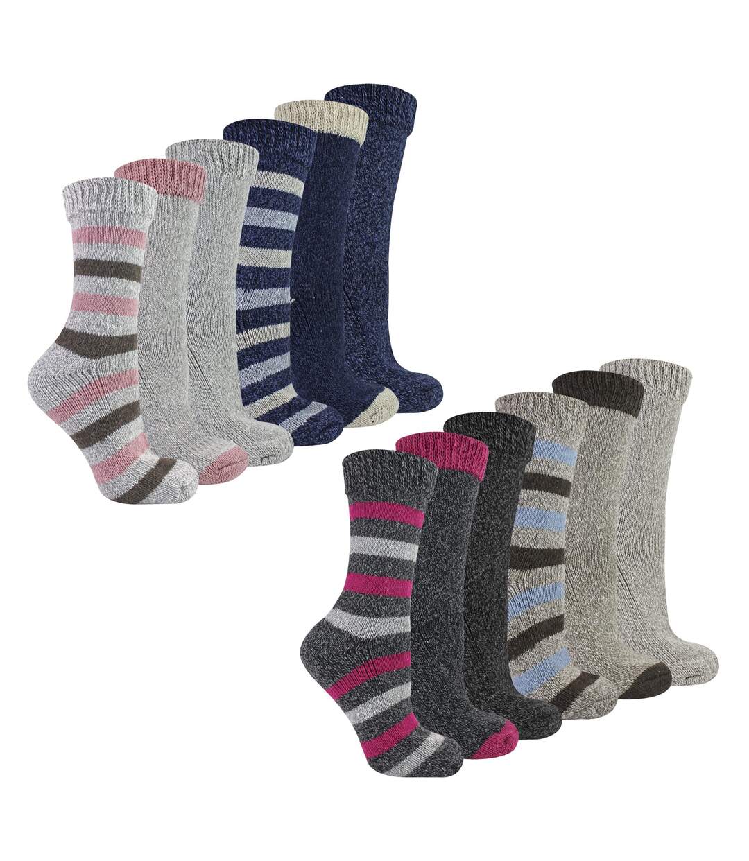12 Pairs Ladies Non Elastic Boot Socks with Stripes-1