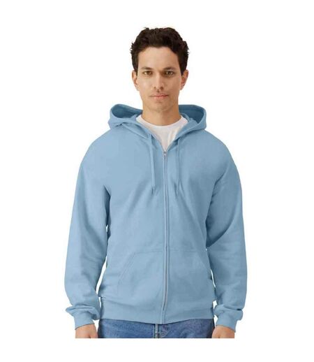 Mens softstyle fleece midweight full zip hoodie stone blue Gildan