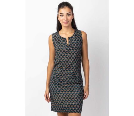 Robe courte en coton MARLA sans manches imprimé ethnique noir Coton Du Monde