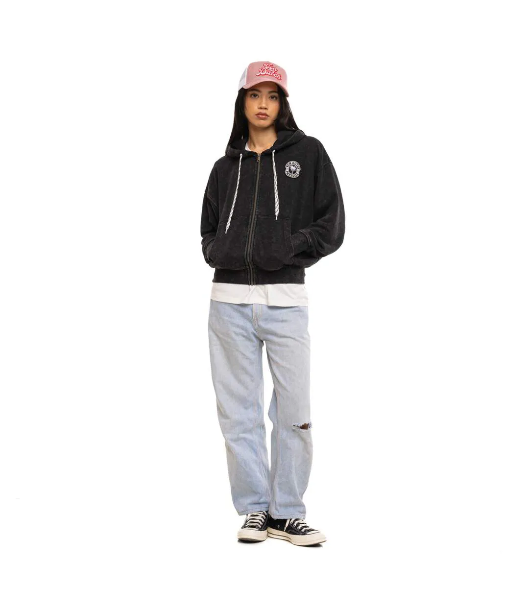 Sweat zippé à capuche femme relax fit acid wash avec patch Palm Patch Vondutch-4