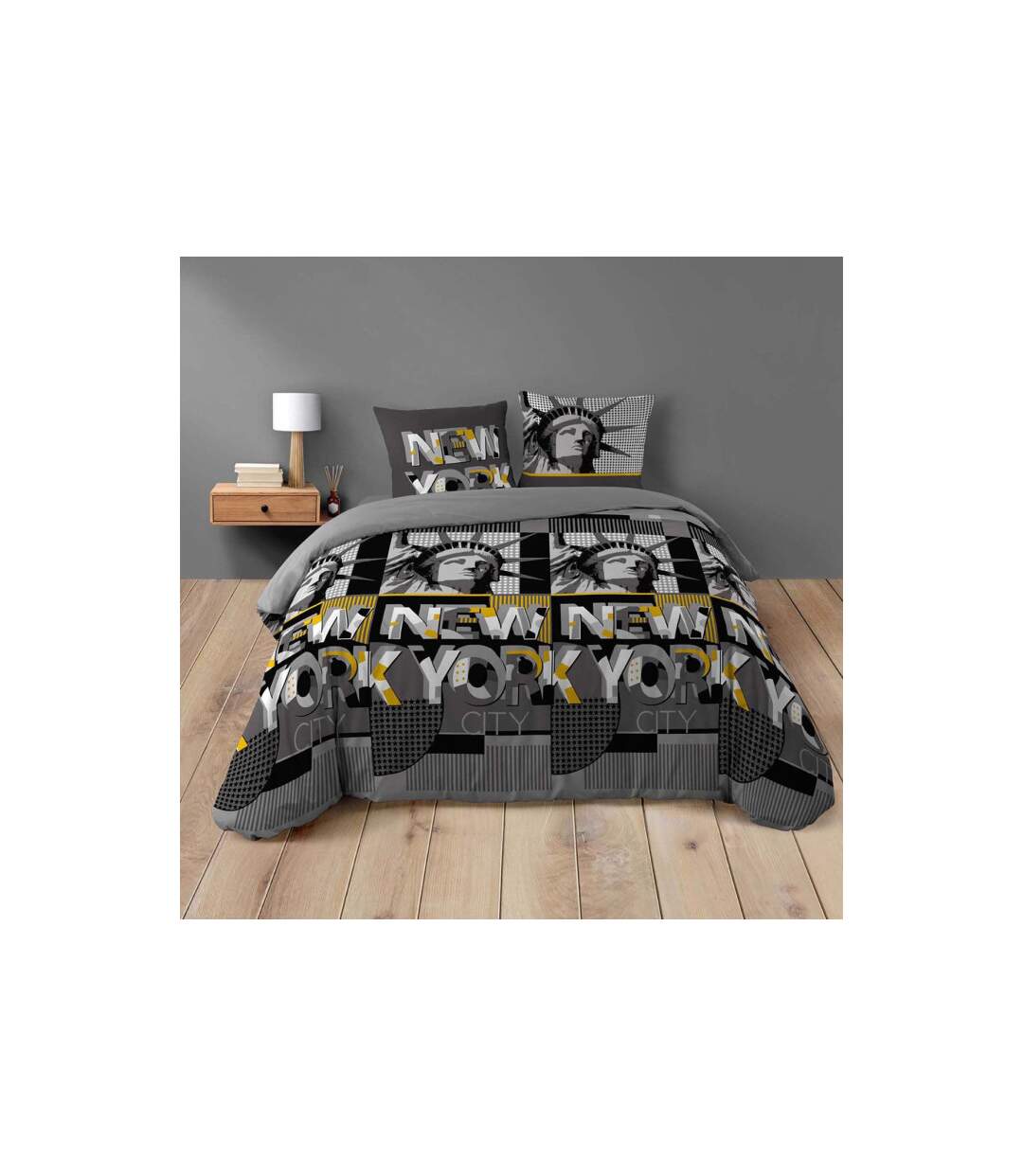 Parure de Lit 3 Pièces Big City 260x240cm Gris-1