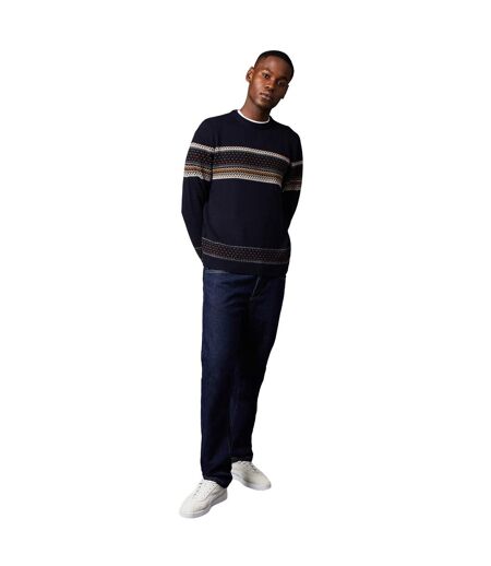Mens placement stripe crew neck jumper navy Burton