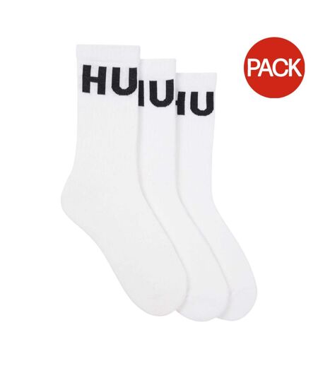 Pack Of 3  Unisex Adult Iconic Contrast Logo Socks  White Hugo