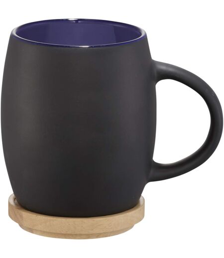 Avenue Hearth Ceramic Mug With Wood Lid/Coaster (Pack of 2) (Solid Black/Blue) (10.4 x 7.5 cm) - UTPF2470