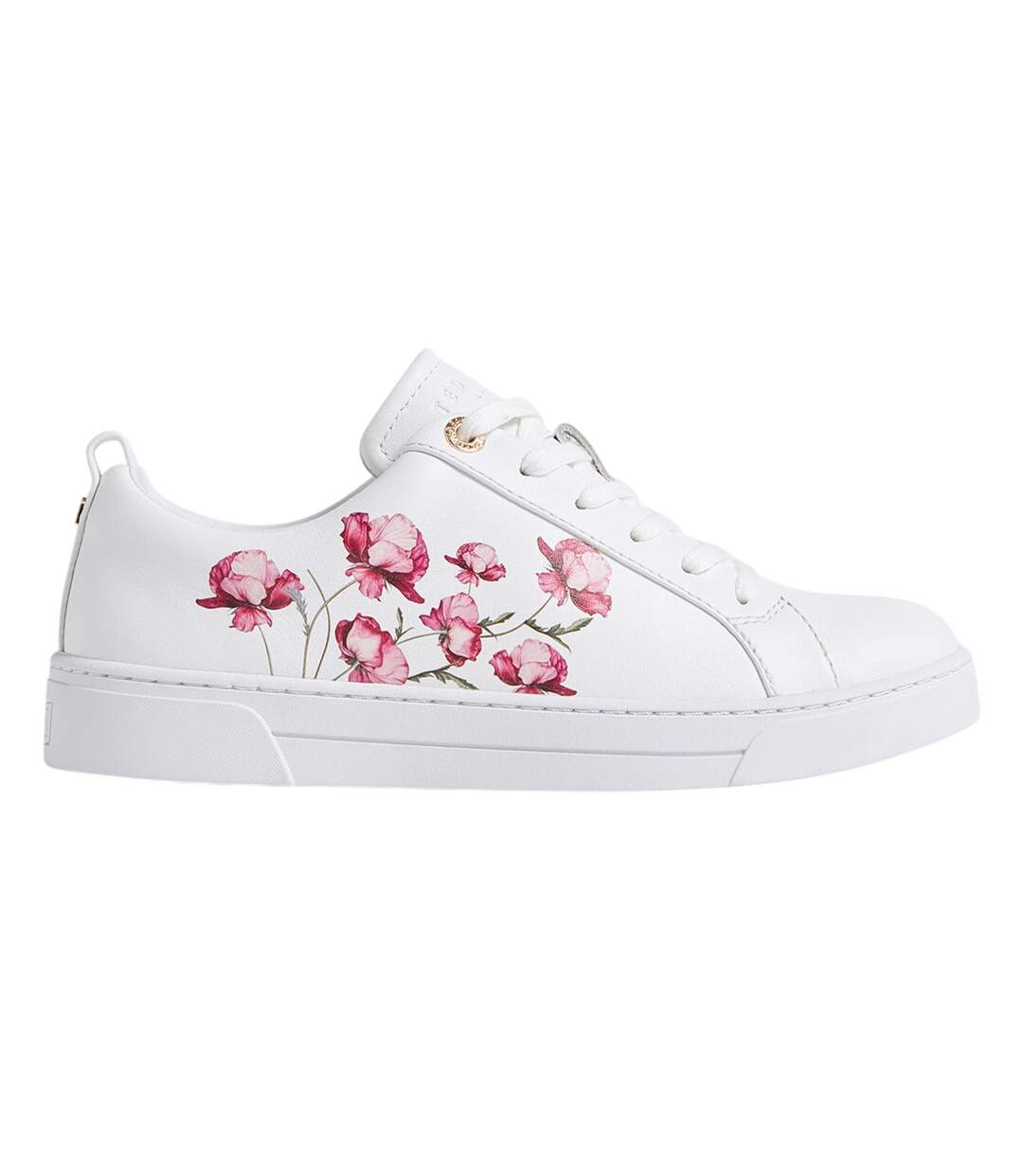 Womens/ladies Floral Leather Trainers White Ted Baker-1