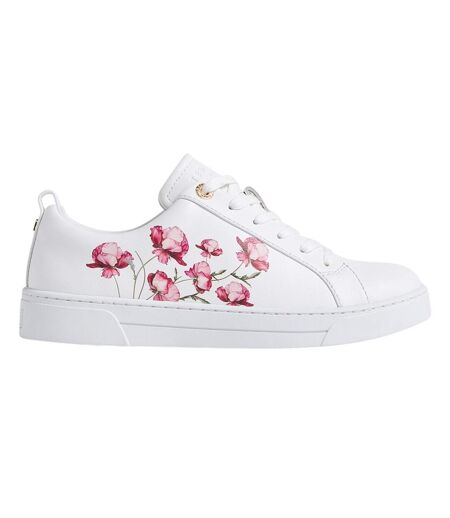 Womens/ladies Floral Leather Trainers White Ted Baker