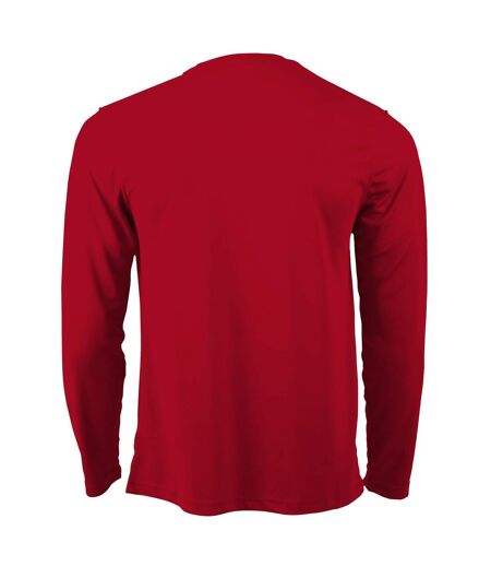 Just Cool Mens Long Sleeve Cool Sports Performance Plain T-Shirt (Fire Red)