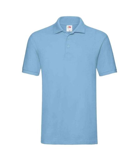 Mens premium cotton pique polo shirt sky blue Fruit of the Loom