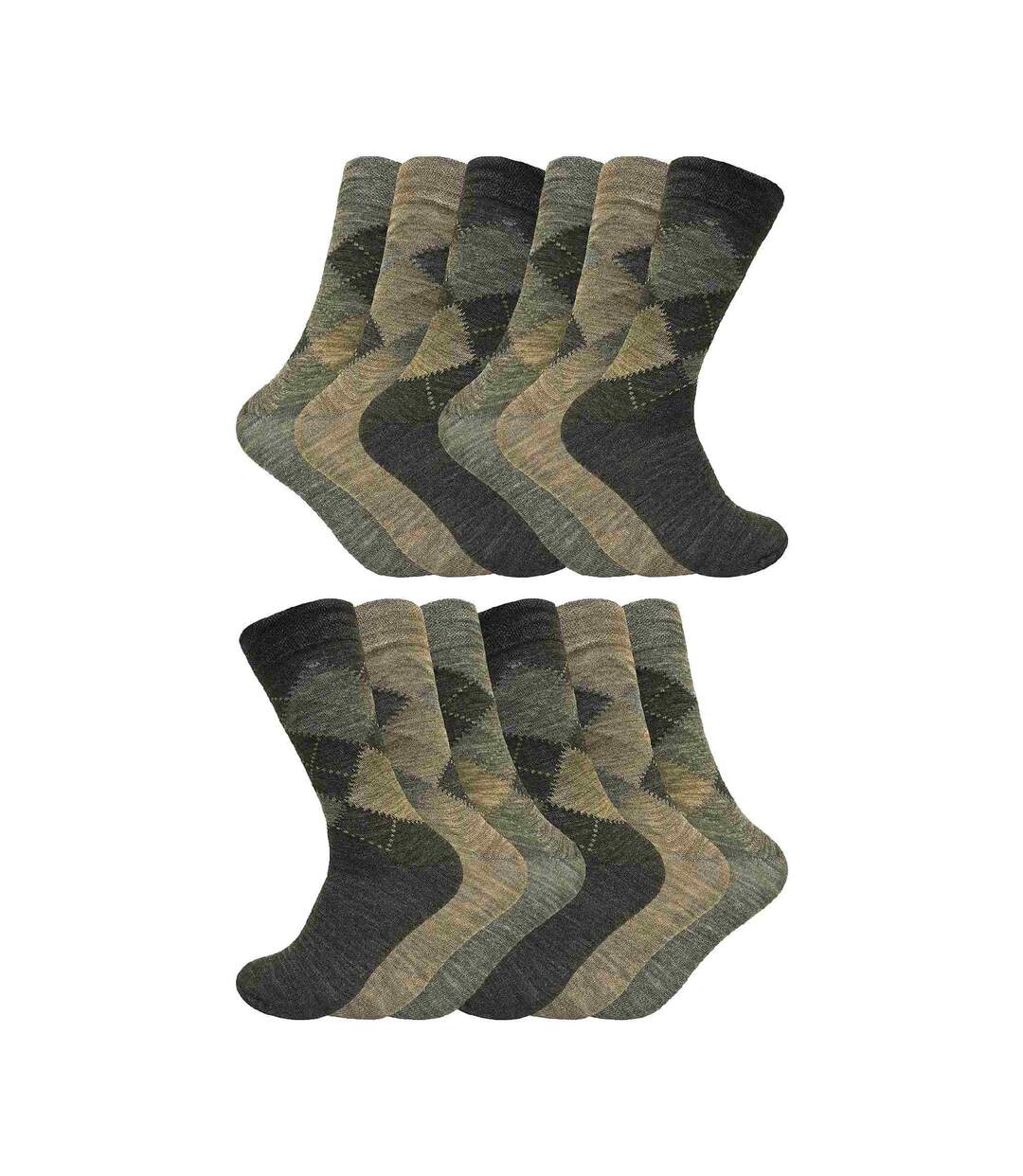 12 Pair Mens Soft Lambswool Honeycomb Top Argyle Patterned Socks-1
