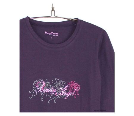 MAYFLOWER SH1060 – Tee-shirt manches longues violet col rond sérigraphié pour un style audacieux