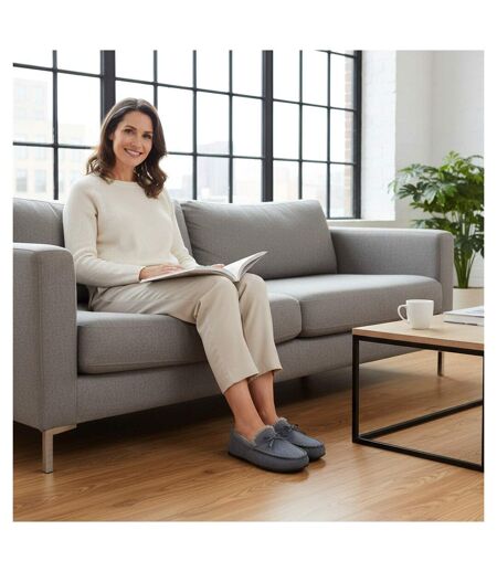 OZABI Chaussons Femme Fermés, Suédine Unie, Nœud, Intérieur Fourré