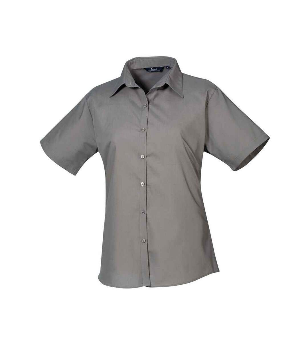 Womens/ladies Poplin Short-sleeved Blouse Dark Grey Premier-1