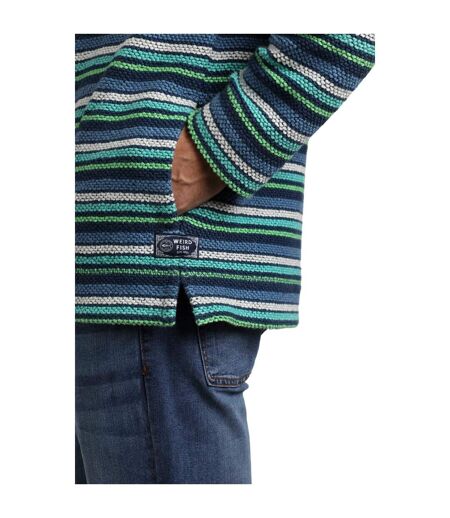 Mens payson striped macaroni button neck hoodie ensign blue Weird Fish