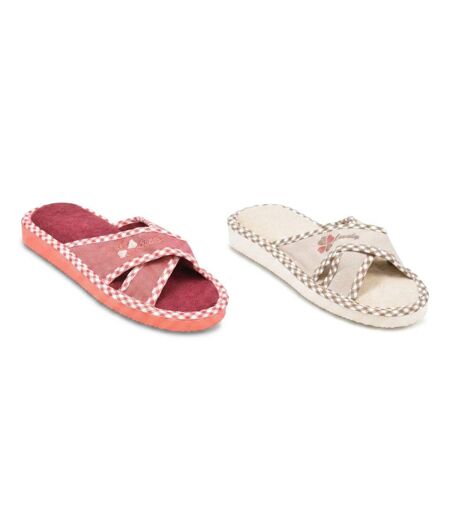 OZABI-Pantoufle Mule Femme Pack 2 Paires Sangles Croisees Imprimees