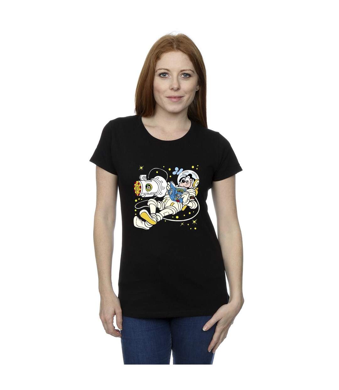 Disney T-shirt en coton Femme/Ladies Goofy Reading In Space (La lecture dans l'espace) (Noir) - UTBI33615-2